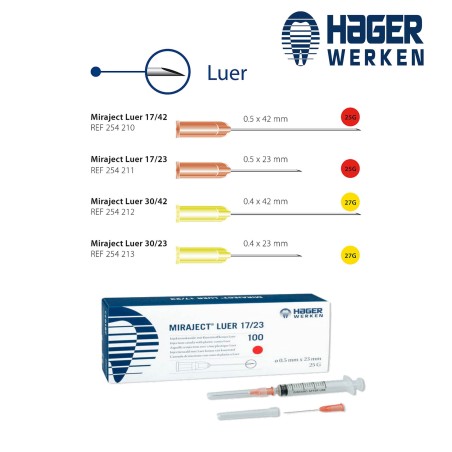 Aiguille d'anesthésie miraject luer - HAGER & WERKEN - 100u